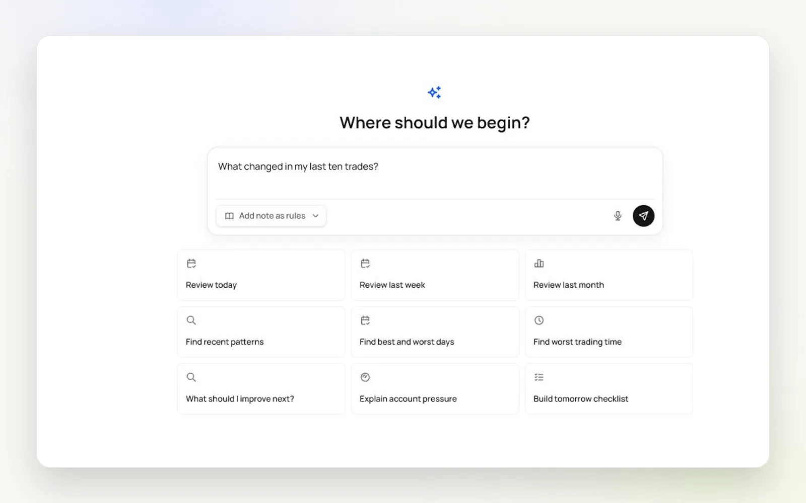 Measure AI Chat prompt over a trading review workspace