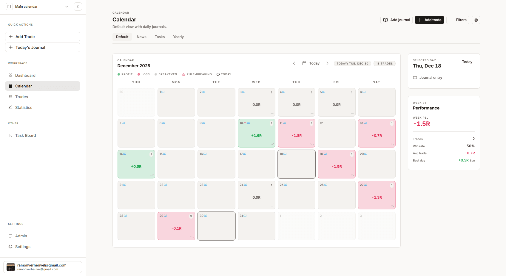 Calendar view - light theme
